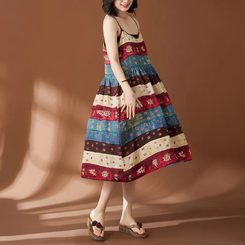 Zonnewende Vintage Print Zomerjurk