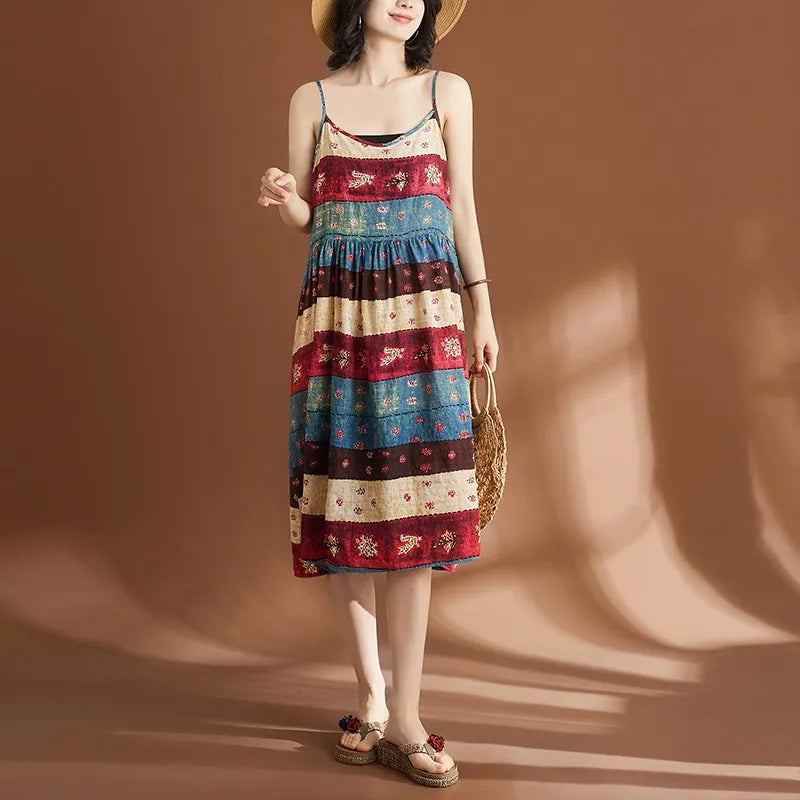 Zonnewende Vintage Print Zomerjurk