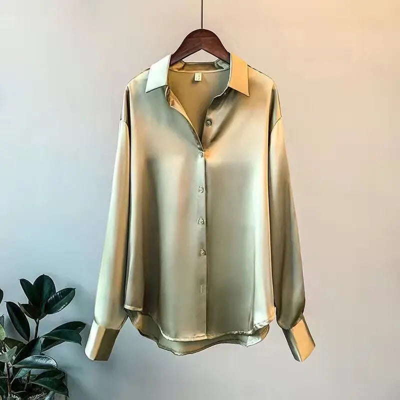 Verfeinerte Herbst Satinbluse von