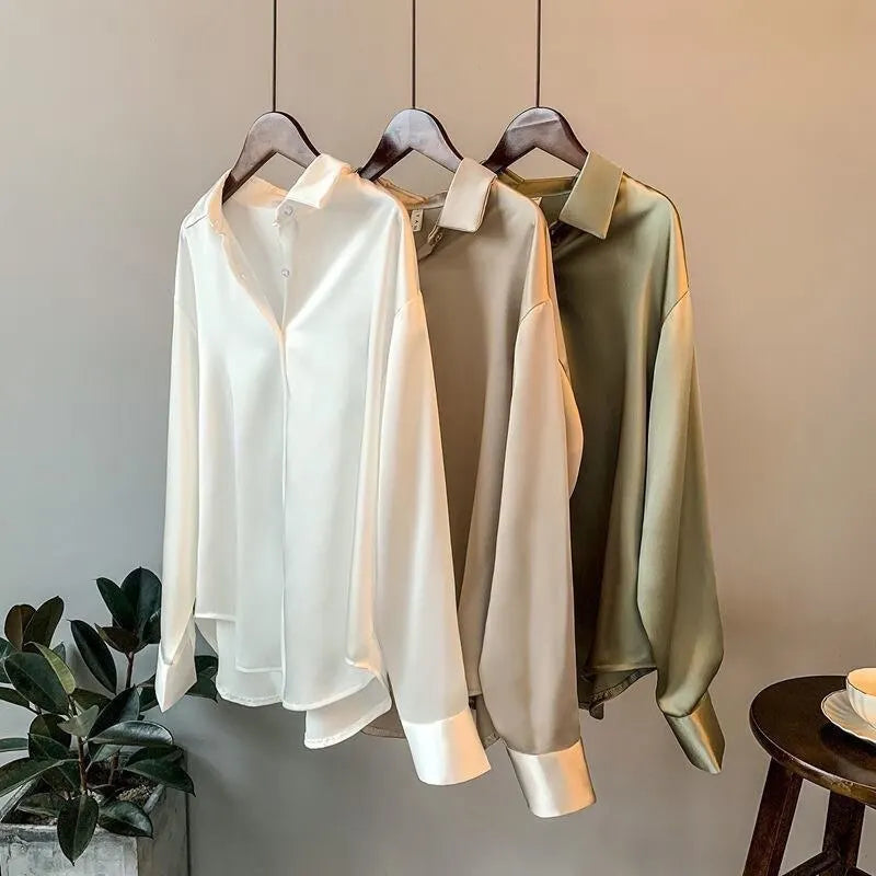 Verfeinerte Herbst Satinbluse von
