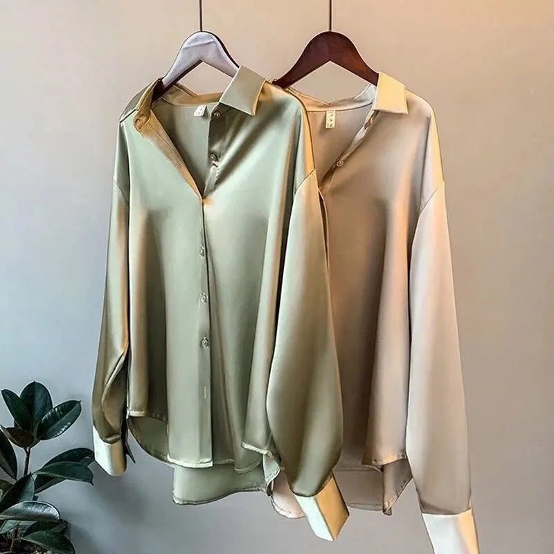 Verfeinerte Herbst Satinbluse von