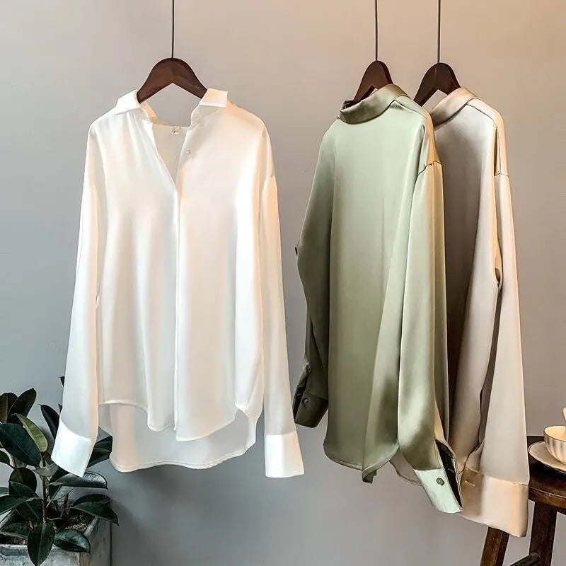 Verfeinerte Herbst Satinbluse von