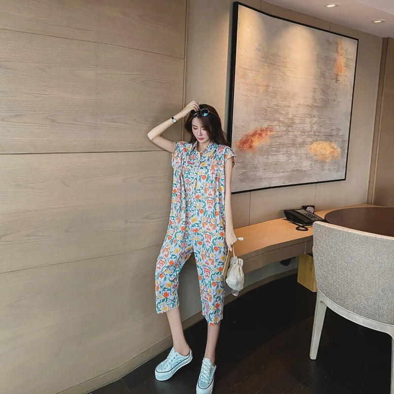Women's Jumpsuit with Vintage Floral Print
