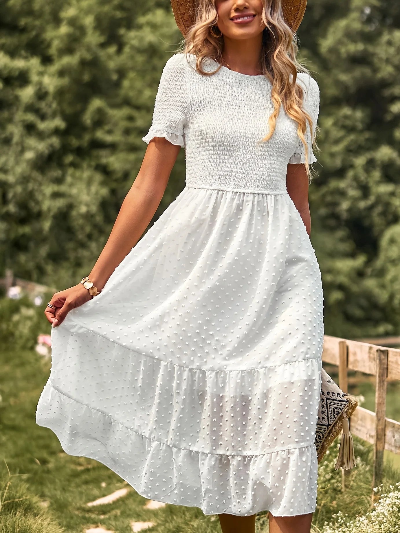 ModeMeisterin Midi Kleid mit kurzen Ärmeln