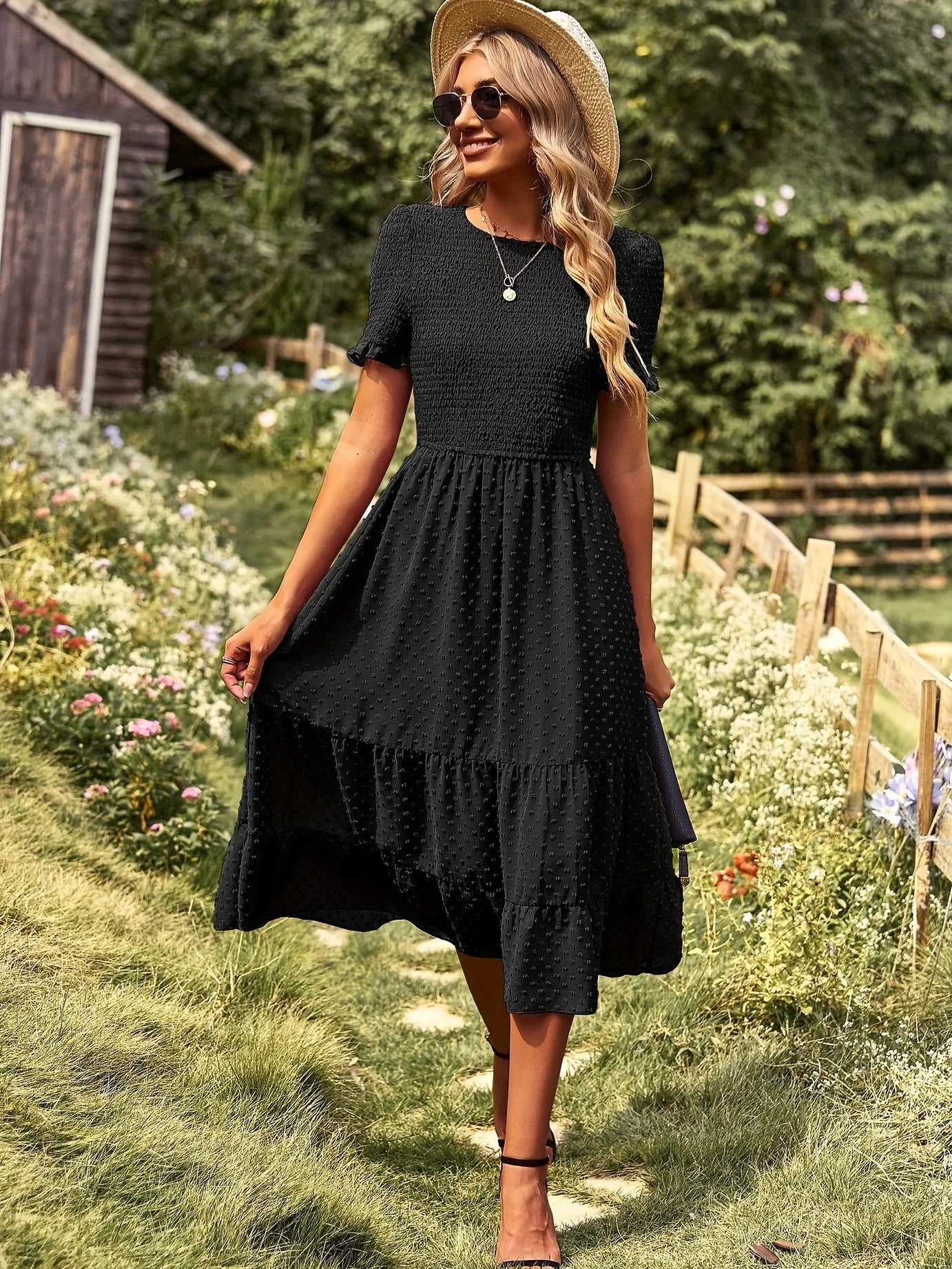 ModeMeisterin Midi Kleid mit kurzen Ärmeln