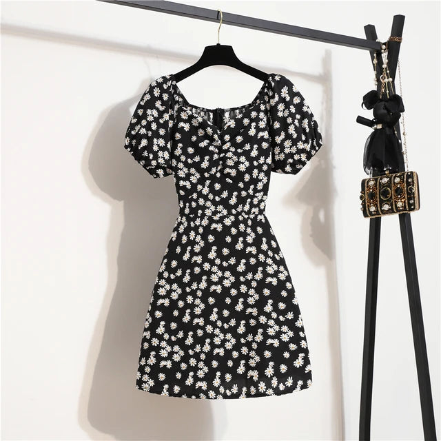 Sommerliche Blumen Chiffon Mini Kleid