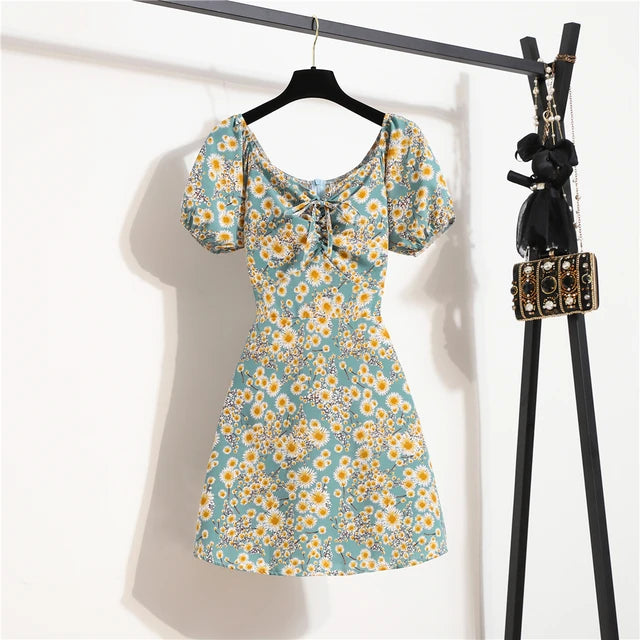 Sommerliche Blumen Chiffon Mini Kleid