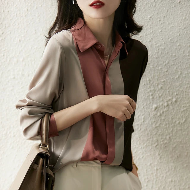Vintage Satinbluse mit Knöpfen für Frauen