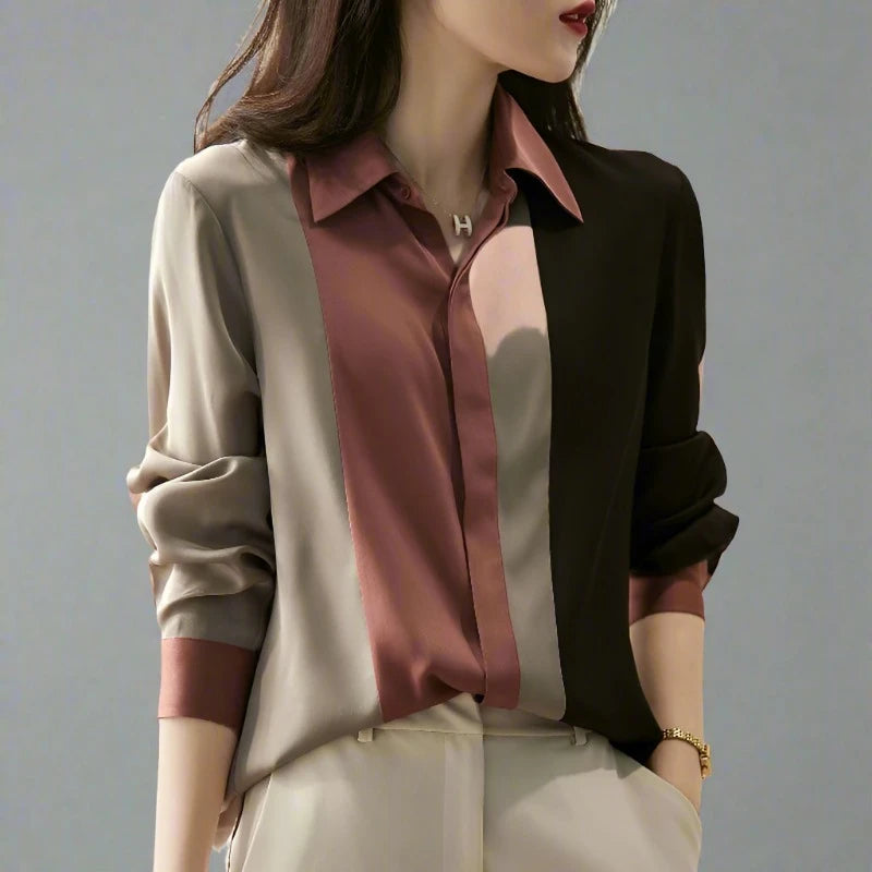 Vintage Satinbluse mit Knöpfen für Frauen
