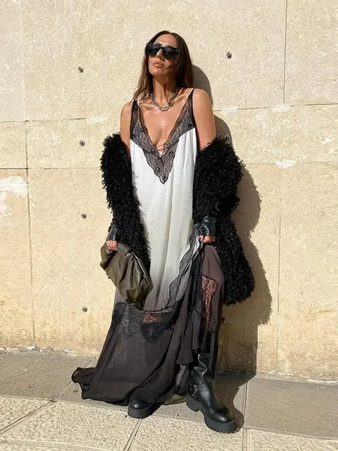 Sexy Kanten Patchwork Maxi Jurk
