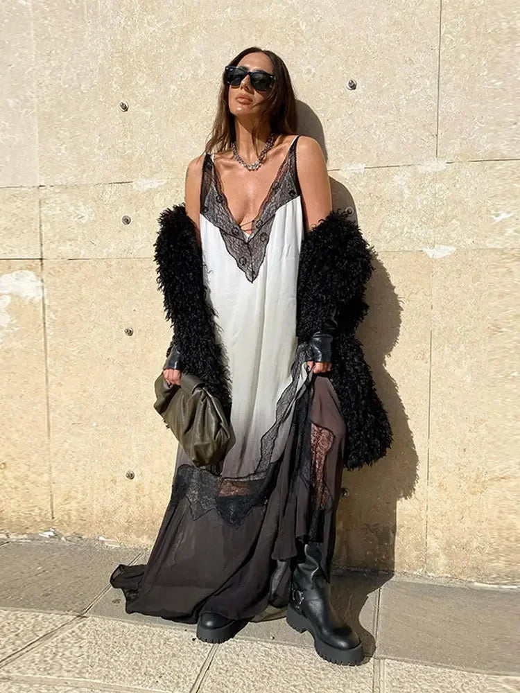 Sexy Kanten Patchwork Maxi Jurk