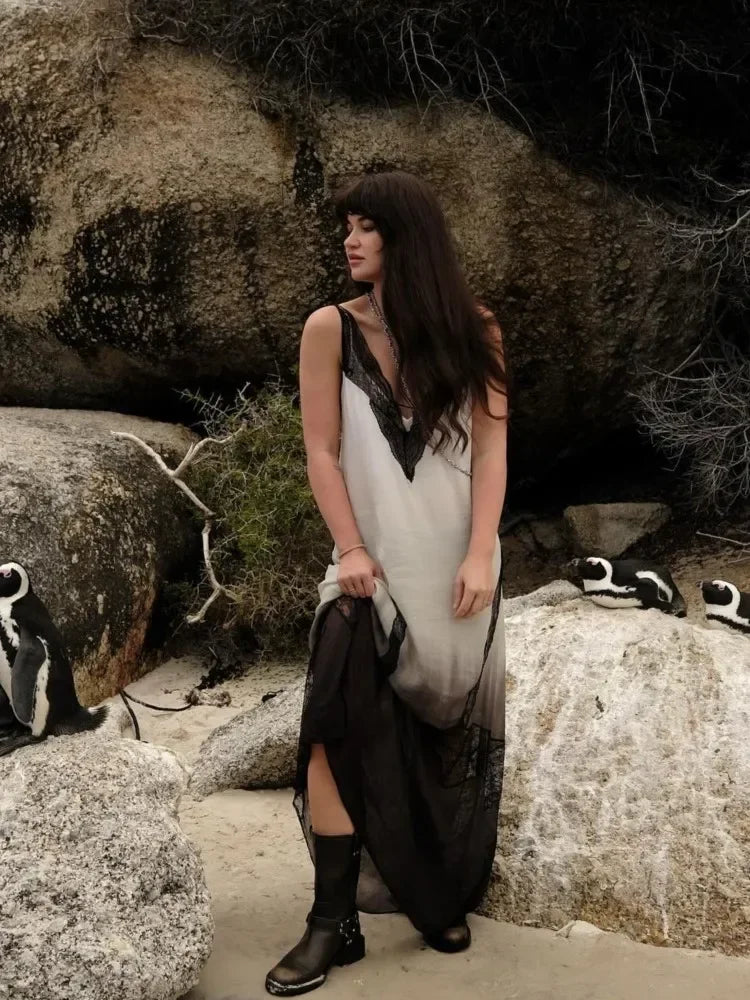 Sexy Kanten Patchwork Maxi Jurk