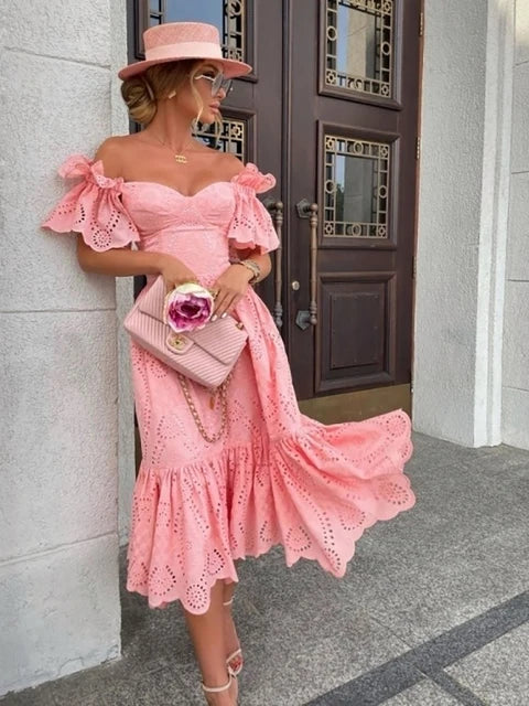 Saphira Women Sexy Off Shoulder Lace Long Dress