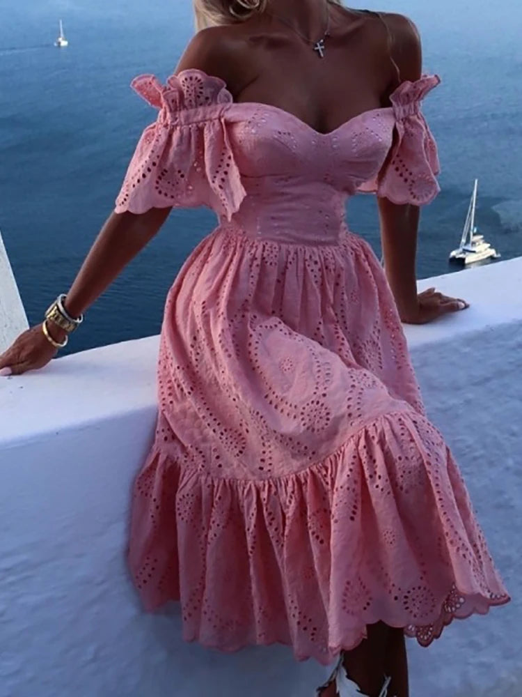 Saphira Women Sexy Off Shoulder Lace Long Dress