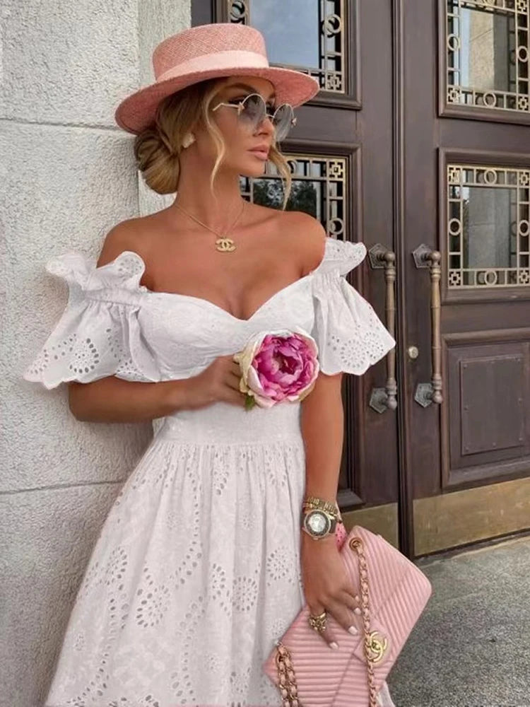 Saphira Women Sexy Off Shoulder Lace Long Dress