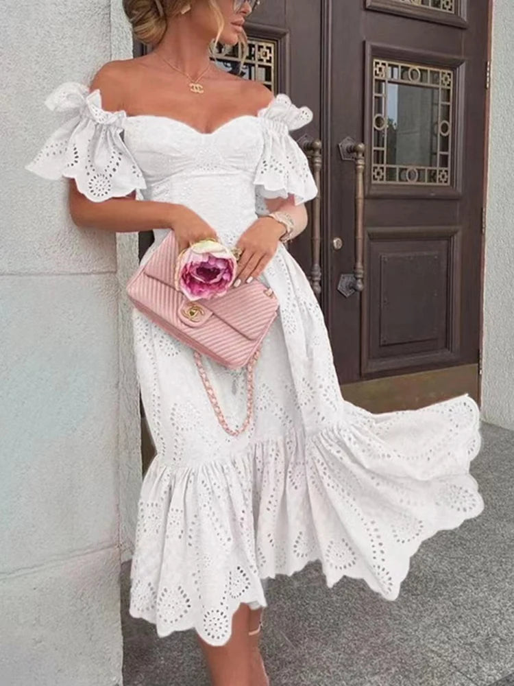 Saphira Women Sexy Off Shoulder Lace Long Dress