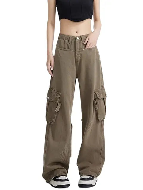 American Retro Khaki Cargo Pants for Women