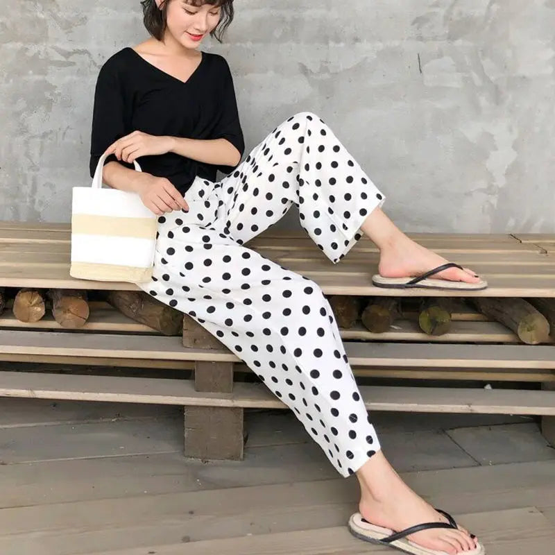 Mode Express Pantaloni a Pois a Gamba Larga