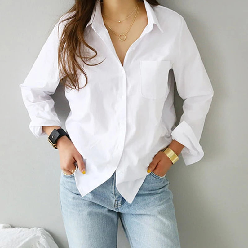 Chique Mode Wit Lange Mouwen Damesshirt