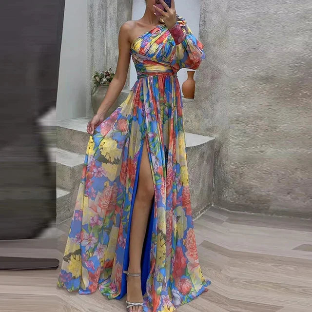 VELANORA- Elegant Maxi Dress with One Sleeve