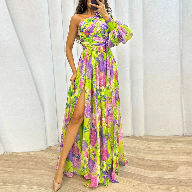 VELANORA- Elegant Maxi Dress with One Sleeve