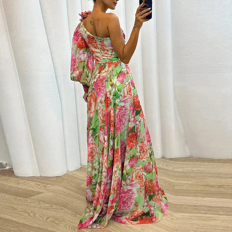 VELANORA- Elegant Maxi Dress with One Sleeve