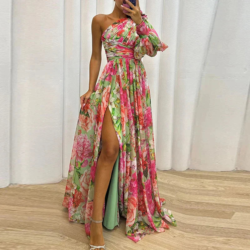 VELANORA- Elegant Maxi Dress with One Sleeve