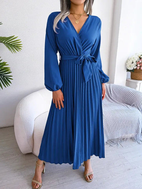 V-hals Maxi Jurk met Lange Mouwen