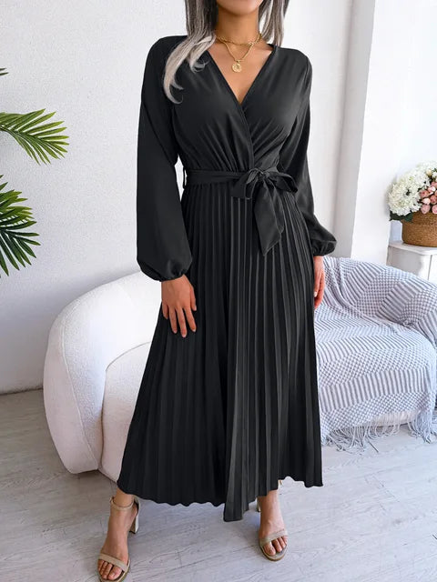 V-hals Maxi Jurk met Lange Mouwen