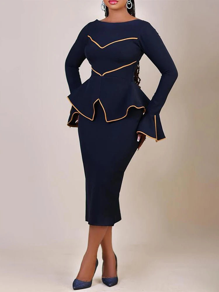 Elegant Vrouwelijke Flare Mouw Bodycon Pencil Jurk