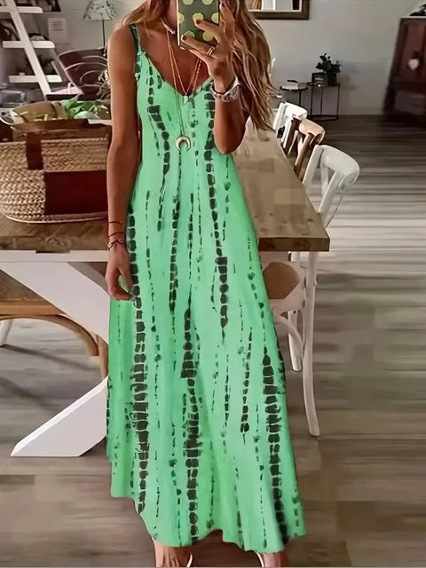 Summer Breeze Fashion Tie Dye Print Maxi Dress for Beach Vacations