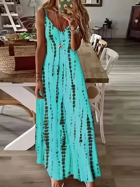 Summer Breeze Fashion Tie Dye Print Maxi Dress for Beach Vacations