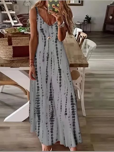 Summer Breeze Fashion Tie Dye Print Maxi Dress for Beach Vacations