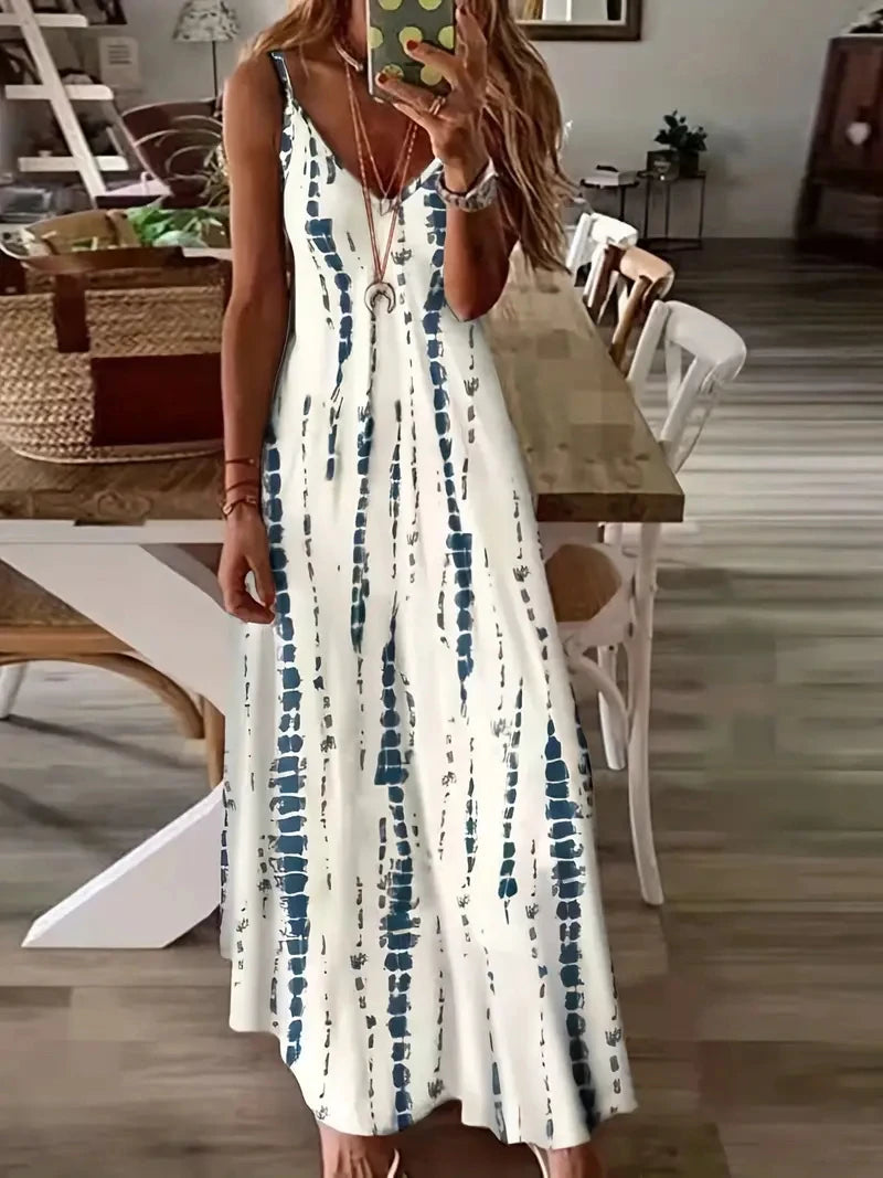 Summer Breeze Fashion Tie Dye Print Maxi Dress for Beach Vacations