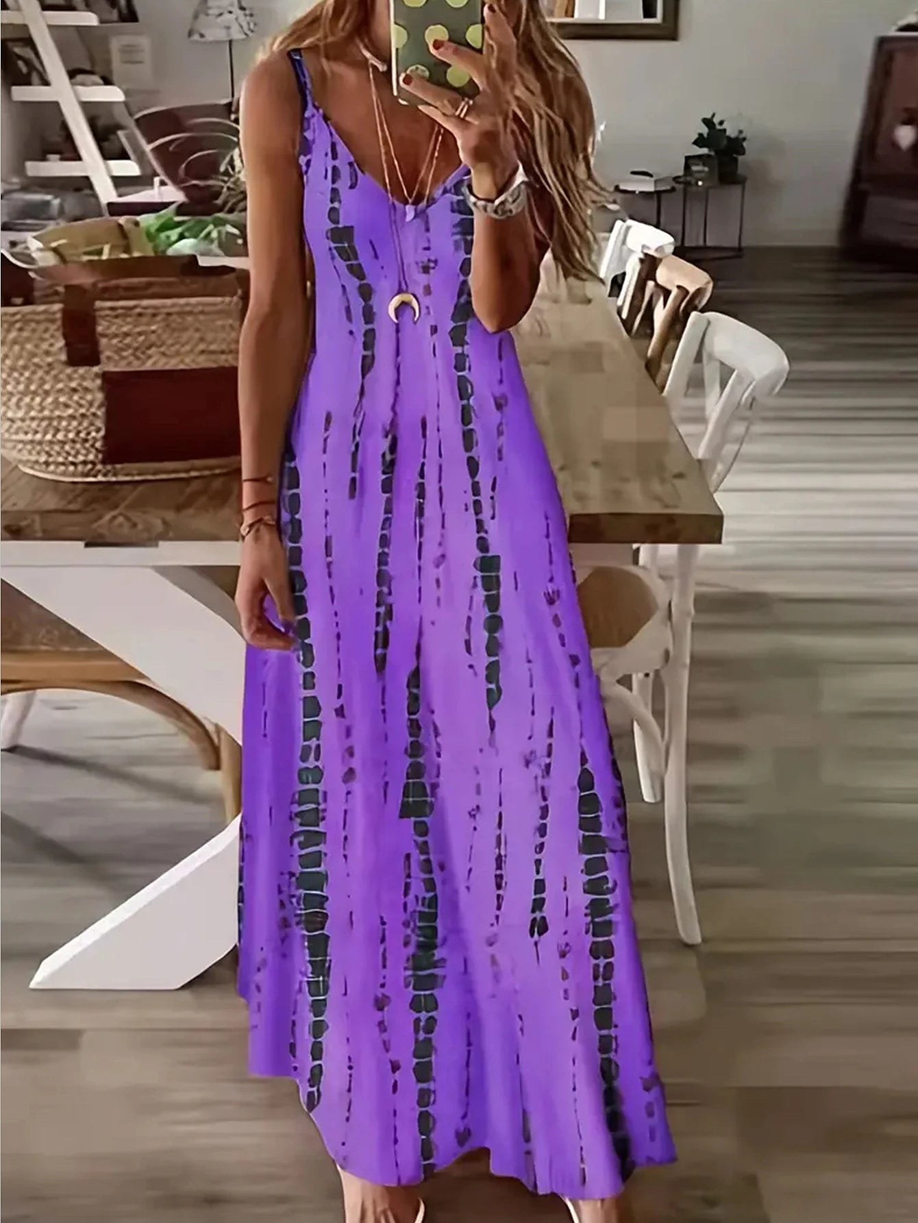 Summer Breeze Fashion Tie Dye Print Maxi Dress for Beach Vacations
