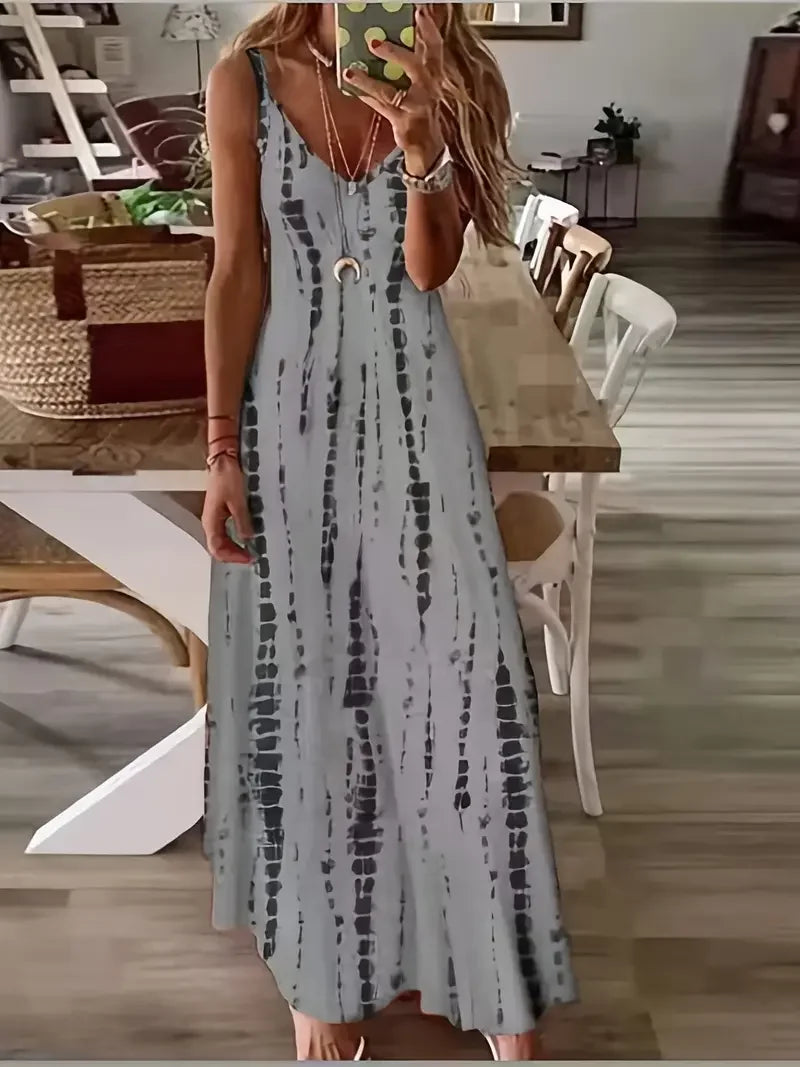 Summer Breeze Fashion Tie Dye Print Maxi Dress for Beach Vacations