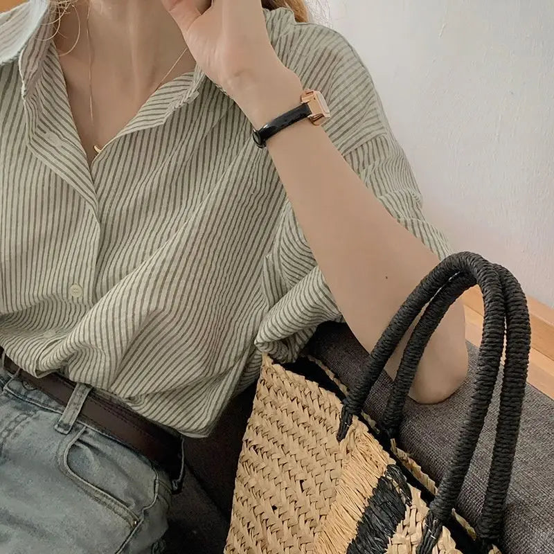 Modeglans Groene Verticale Streep Blouse
