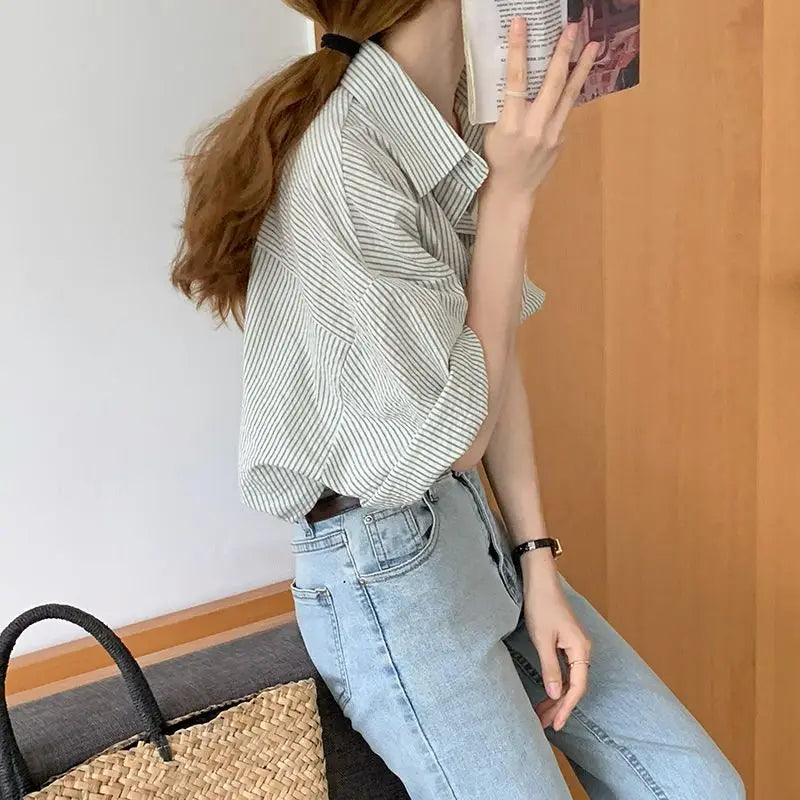 Modeglans Groene Verticale Streep Blouse