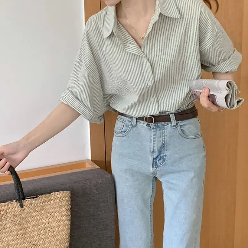 Modeglans Groene Verticale Streep Blouse