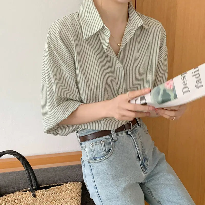 Modeglans Groene Verticale Streep Blouse