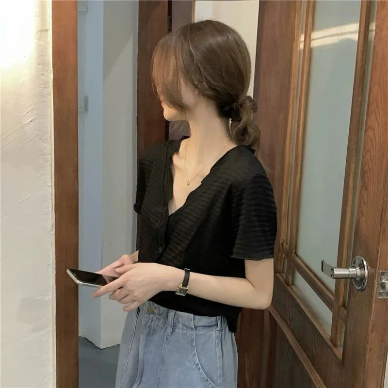 Sunniara Camicia Estiva con Bottoni e Scollo a V