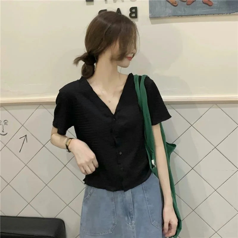 Sunniara Camicia Estiva con Bottoni e Scollo a V