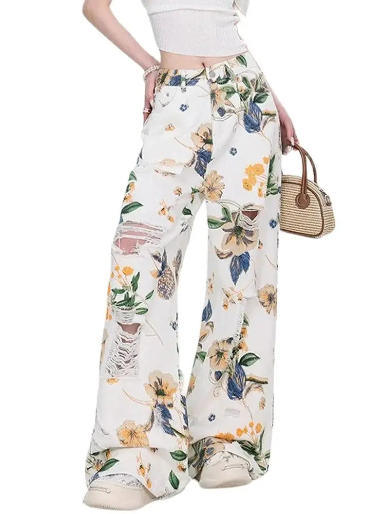 Jeans Baggy Strappati Mimetici Y2K