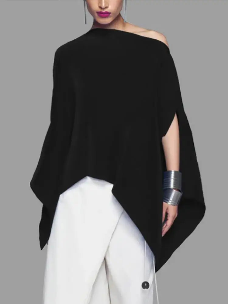 Trendy Asymmetrical Blouse with Bat Sleeves