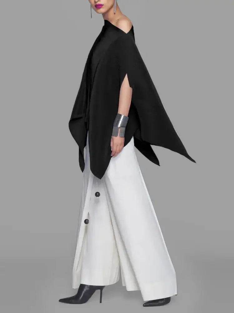 Trendy Asymmetrical Blouse with Bat Sleeves