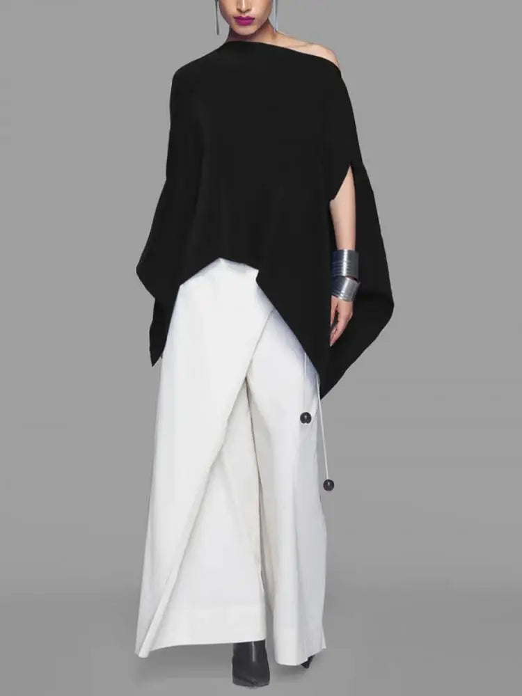Trendy Asymmetrical Blouse with Bat Sleeves