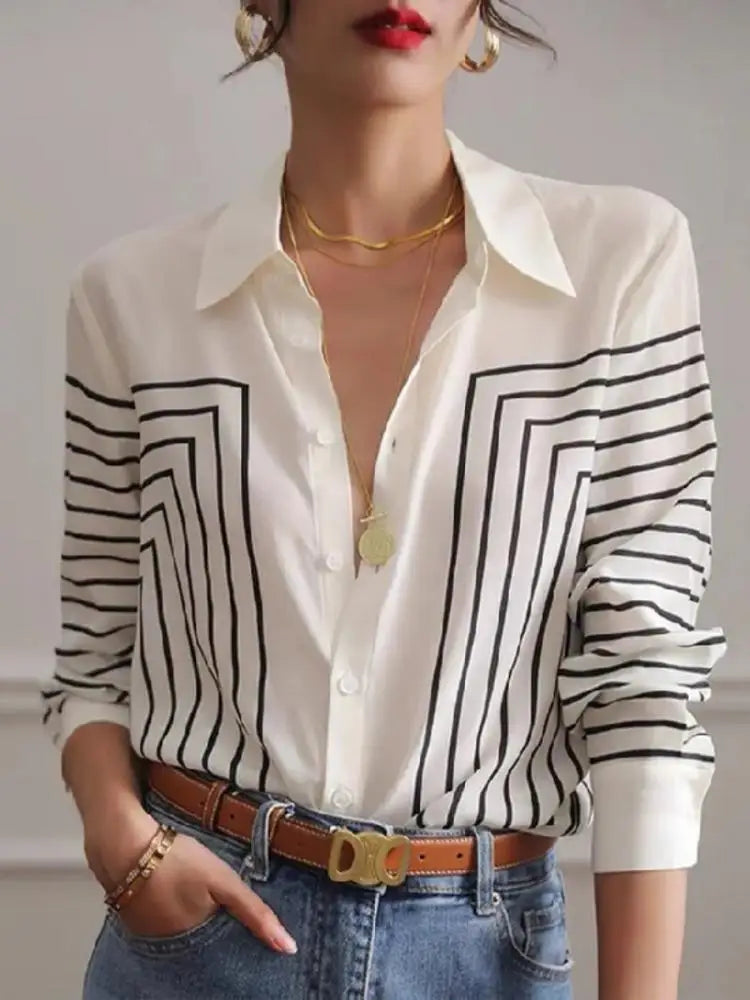 ModaFem DamesBedrukte Lapel Blouses