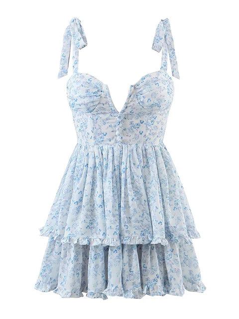 Yenkye Fashion Women Spaghetti Ruffle Tiered Chiffon Dress