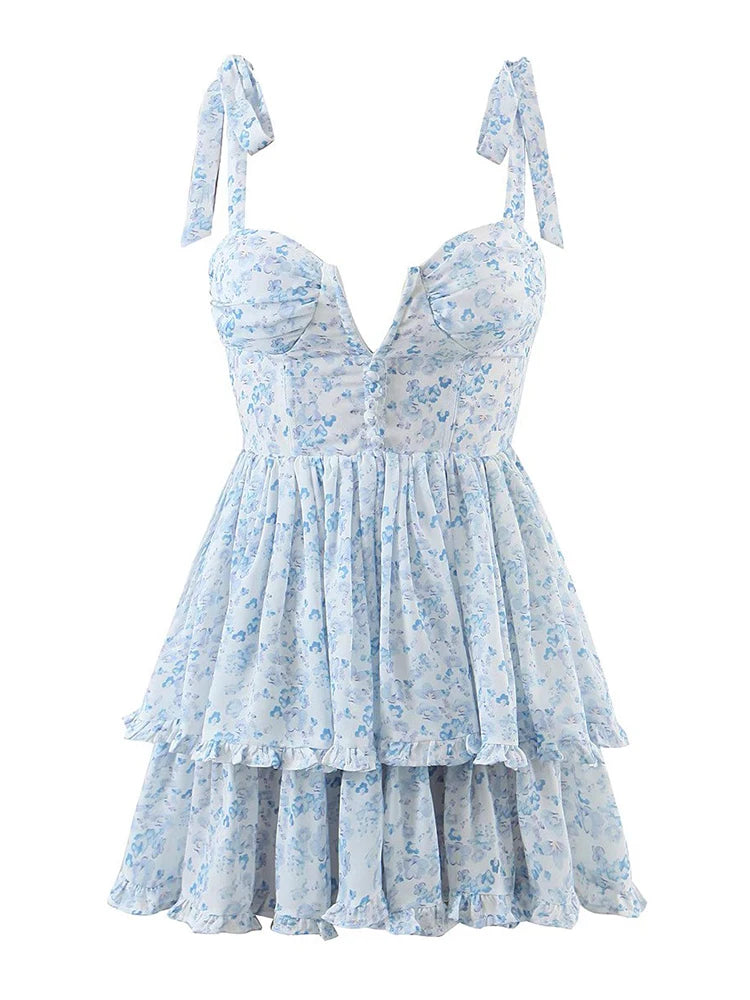 Yenkye Fashion Women Spaghetti Ruffle Tiered Chiffon Dress