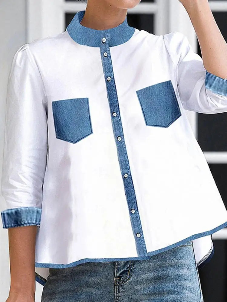 Yezzi High-Low Patchwork Blouses
